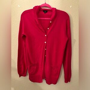 Talbots 100% Pima Cotton Red Raspberry Pink Hooded Cardigan Sweater S